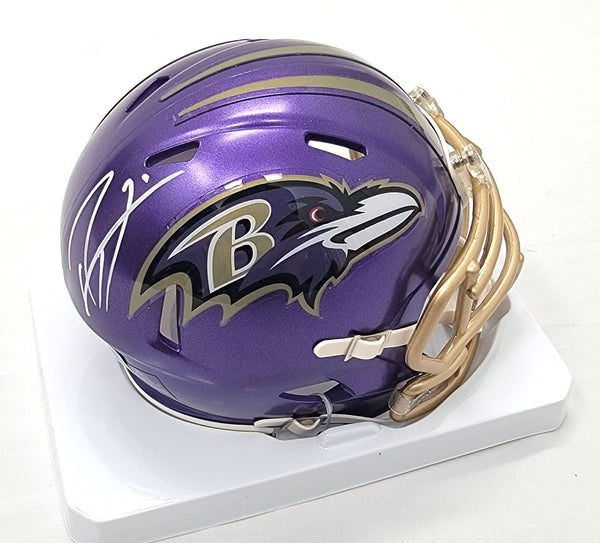Ray Lewis Autographed Baltimore Ravens Flash Mini Helmet Beckett Witnessed