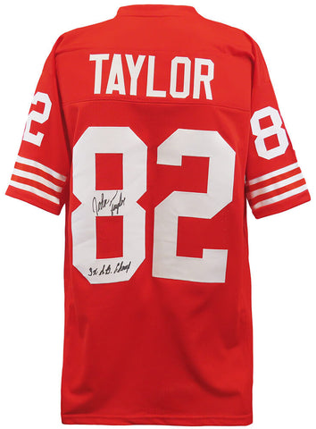 John Taylor Signed Red Custom Football Jersey w/3x SB Champs - (SCHWARTZ COA)