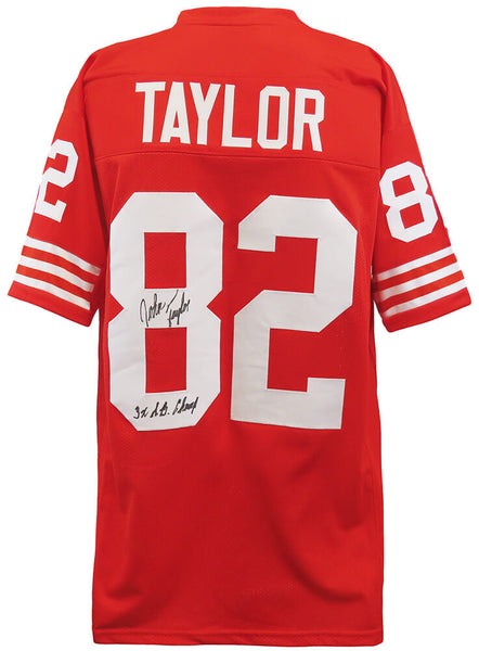 John Taylor Signed Red Custom Football Jersey w/3x SB Champs - (SCHWARTZ COA)