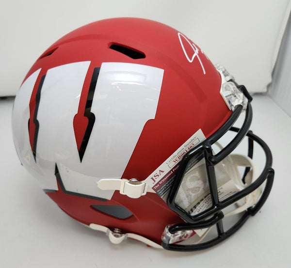 badger football replica helmet Badgers JOE THOMAS Signed Full Size Replica AMP Speed Helmet AUTO