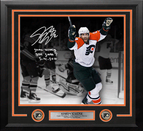 Simon Gagne Flyers GWG Game 7 Autographed 16x20 Framed Photo w/Date JSA PSA Pass