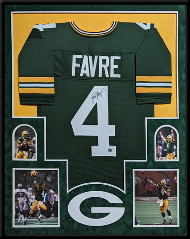 SUEDE FRAMED GREEN BAY PACKERS BRETT FAVRE AUTOGRAPHED SIGNED JERSEY FAVRE HOLO