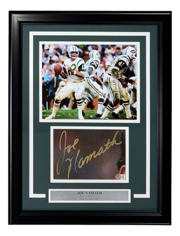 Joe Namath Signed Framed Cut Signature w/ 8x10 New York Jets Photo BAS
