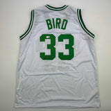 Autographed/Signed Larry Bird Boston White Jersey Beckett BAS COA