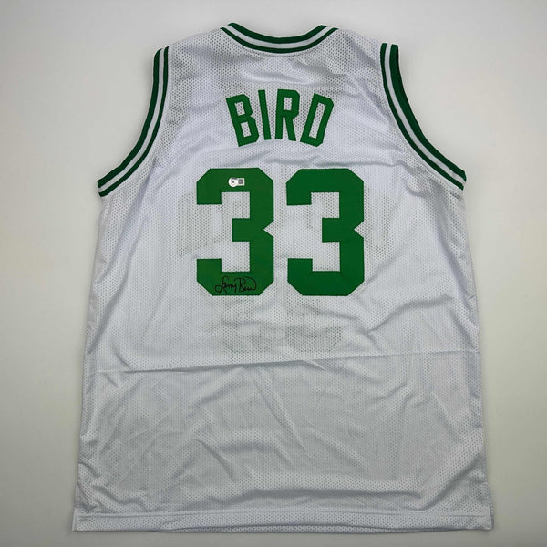 Autographed/Signed Larry Bird Boston White Jersey Beckett BAS COA