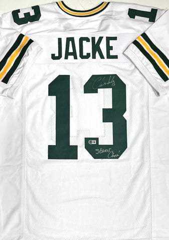 Packers CHRIS JACKE Signed Custom Replica White Jersey AUTO w/ XXXI Champs - BAS