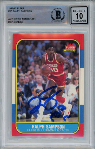 Ralph Sampson Signed 1986-87 Fleer #97 Rookie Card Beckett 10 Slab 42898
