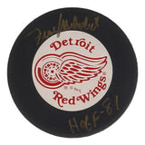 Frank Mahovlich Signed Detroit Red Wings Logo Puck Inscribed "HOF 81" (Beckett)
