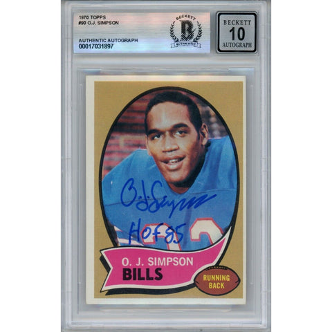 OJ Simpson Autographed 1970 Topps #90 HOF 10 Grade Card Beckett 46487