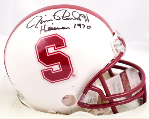 Jim Plunkett Autographed Stanford Mini Helmet w/ Heisman 1970- JSA W *Black