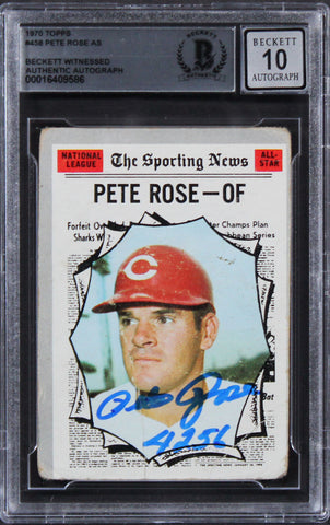 Reds Pete Rose "4256" Signed 1970 Topps #458 Card Auto 10! BAS Slabbed 3