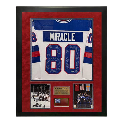 Miracle On Ice 1980 Olympic USA Hockey Team Autographed Jersey Framed To 32x40