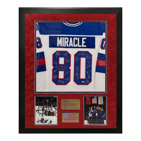 Miracle On Ice 1980 Olympic USA Hockey Team Autographed Jersey Framed To 32x40
