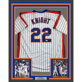 Framed Autographed/Signed Ray Knight 35x39 New York Pinstripe Jersey COA