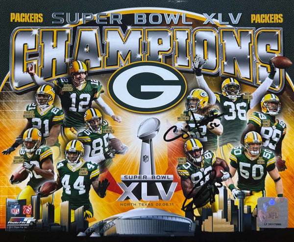 CLAY MATTHEWS & DONALD DRIVER Dual Signed Super Bowl XLV 8x10 Photo - GB Packers