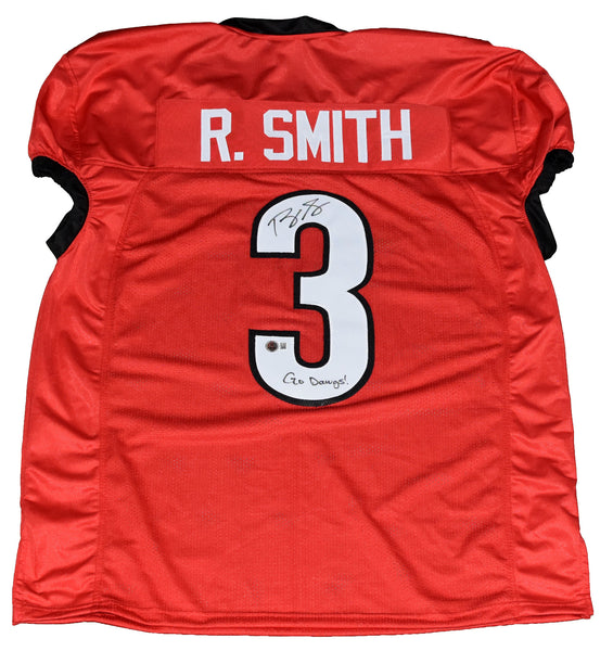 ROQUAN SMITH SIGNED GEORGIA BULLDOGS #3 RED GAME CUT JERSEY W/ GO DAWGS