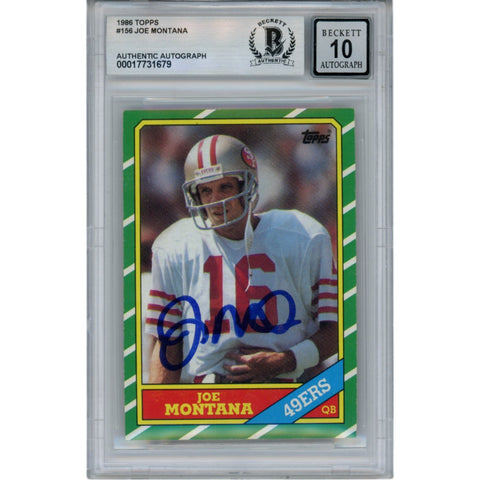 Joe Montana Autographed/Signed 1986 Topps #156 Slab Trading Card Beckett 49897