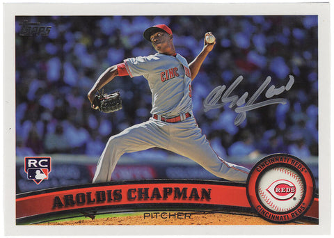 Aroldis Chapman Signed Reds 2011 Topps Rookie Baseball Trading Card #110 -SS COA