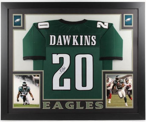 Brian Dawkins Signed Philadelphia Eagles 35"x43" Framed Green Jersey (JSA QR) DB