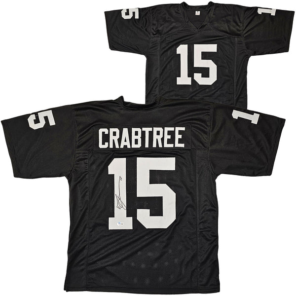 OAKLAND RAIDERS MICHAEL CRABTREE AUTOGRAPHED BLACK JERSEY BECKETT WITNESS 215669