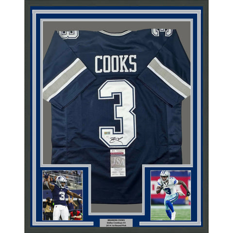 Framed Autographed/Signed Brandin Cooks 33x42 Dallas Blue Jersey JSA COA