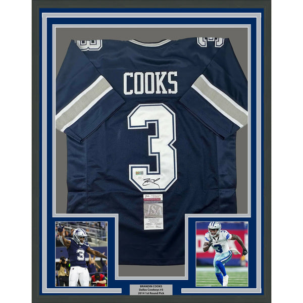 Framed Autographed/Signed Brandin Cooks 33x42 Dallas Blue Jersey JSA COA