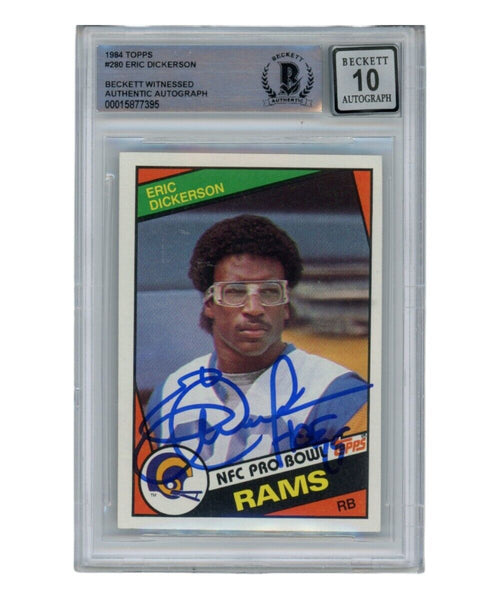Eric Dickerson Signed 1984 Topps #280 Auto 10 Trading Card HOF Beckett 40354
