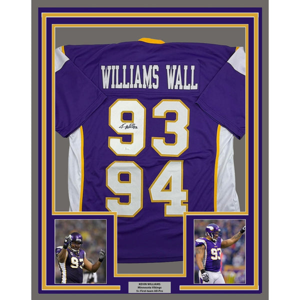 Framed Autographed/Signed Kevin Williams Wall 35x39 Purple Jersey JSA COA