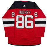 Autographed/Signed Jack Hughes New Jersey Devils Red Hockey Jersey Fanatics COA