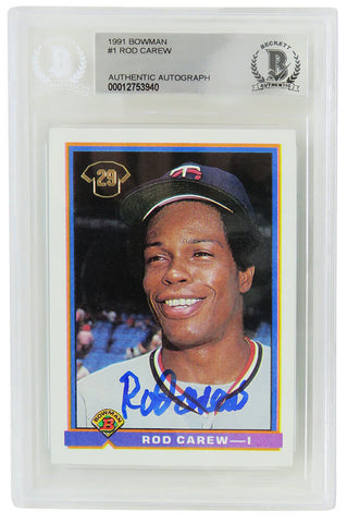 Rod Carew Autographed Twins 1991 Bowman Baseball Card #1 - (Beckett)