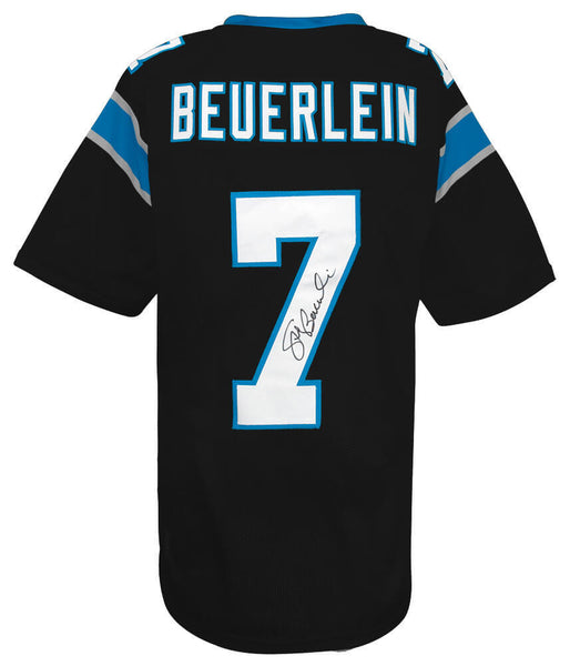 Steve Beuerlein (PANTHERS) Signed Black Custom Football Jersey - (SCHWARTZ COA)