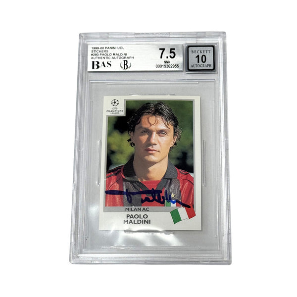 Paolo Maldini Signed 1999-00 Panini UCL Stickers #293 - BGS 7.5 Autograph 10