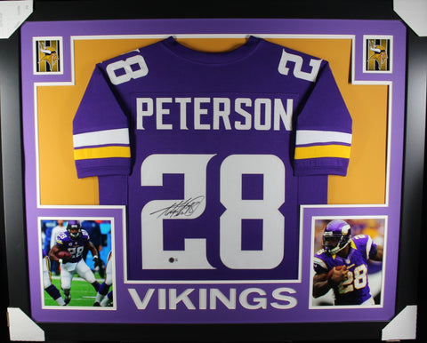Adrian Peterson Autographed Pro Style Purple Framed Jersey 35x43 Beckett 44605