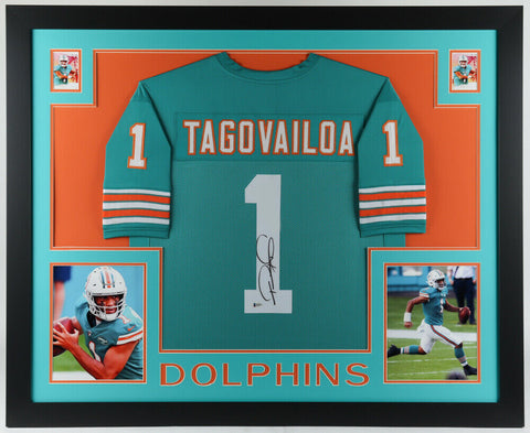 Tua Tagovailoa Signed 35x43 Framed Jersey Display