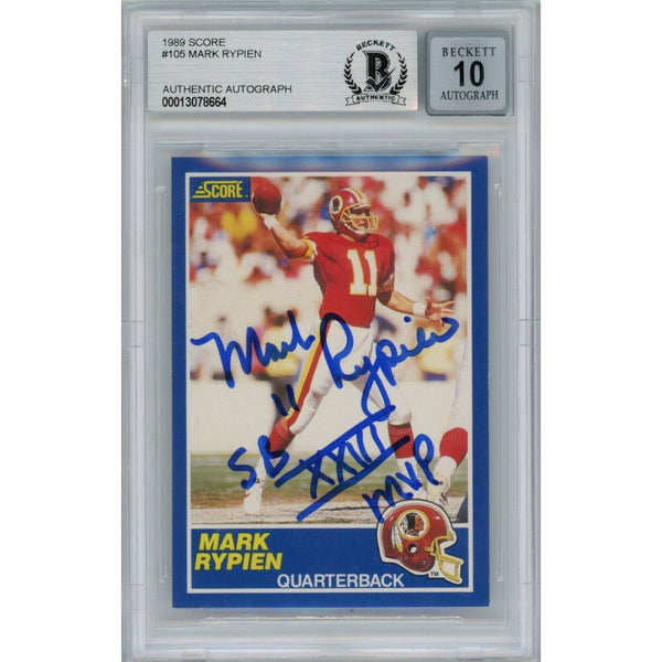 Mark Rypien Autographed 1989 Score Trading Card MVP Beckett 46351