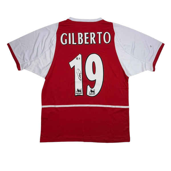 Autographed/Signed Gilberto Silva Arsenal Red Soccer Jersey Beckett BAS COA