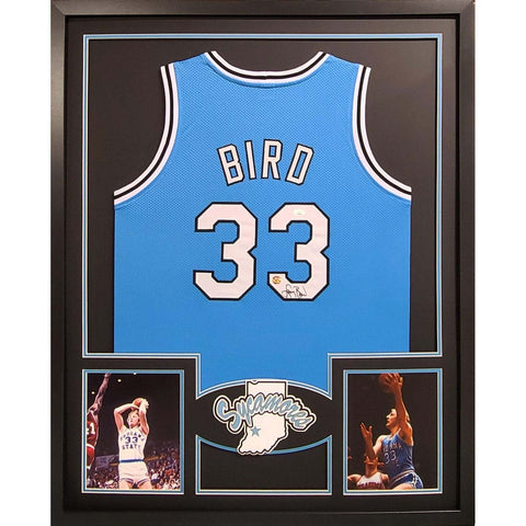 Larry Bird Autographed Signed Framed Indiana State Celtics Jersey JSA