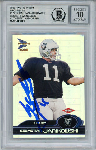Sebastian Janikowski Signed 2000 Pacific Prizm #172 Trading Card BAS 10 Slab