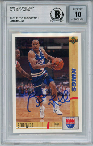 Spud Webb Signed 1991 Upper Deck #419 Trading Card Beckett 10 Slab 36316
