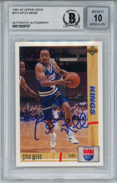Spud Webb Signed 1991 Upper Deck #419 Trading Card Beckett 10 Slab 36316