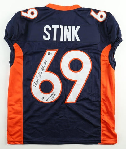 Mark "Stink" Schlereth Signed Broncos Jersey (Beckett) "SBXXXII & XXXIII CHAMPS"
