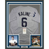 Framed Autographed/Signed Al Kaline 35x39 Detroit Grey Baseball Jersey JSA COA