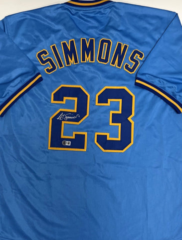 Brewers Hall of Famer TED SIMMONS Signed Custom Replica Blue Jersey AUTO - BAS