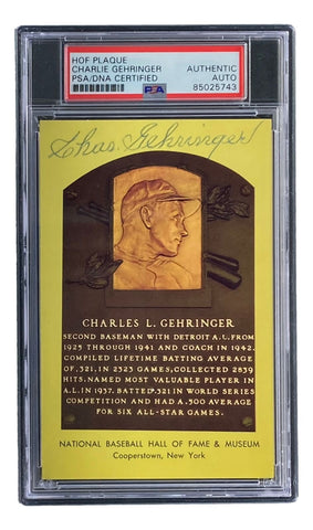 Charlie Gehringer Signed 4x6 Detroit Tigers HOF Plaque Card PSA/DNA 85025743