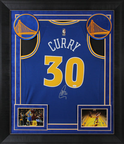 Warriors Stephen Curry Signed Blue Nike Classics Ed Swingman Framed Jersey JSA