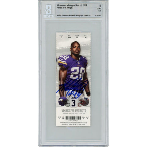 Adrian Peterson Autographed Minnesota Vikings 09/14/14 Ticket Stub Beckett 43856