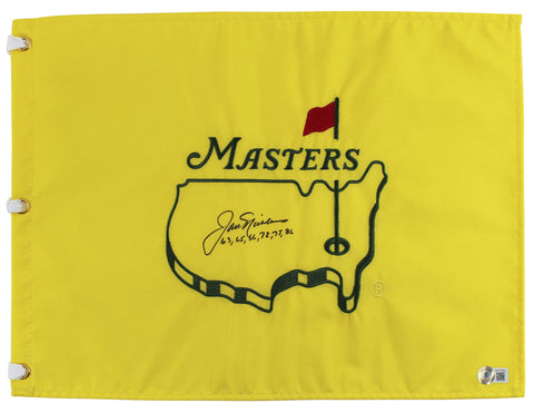 Jack Nicklaus "63, 65, 66, 72, 75, 86" Signed Masters Pin Flag BAS #AB77654