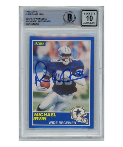 Michael Irvin Autographed/Signed 1989 Score #18 Trading Card Beckett 39410