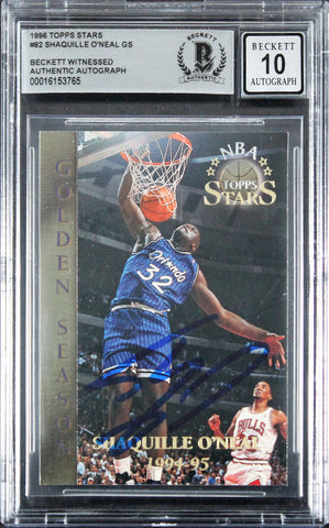 Magic Shaquille O'Neal Signed 1996 Topps Stars #82 Card Auto 10! BAS Slabbed