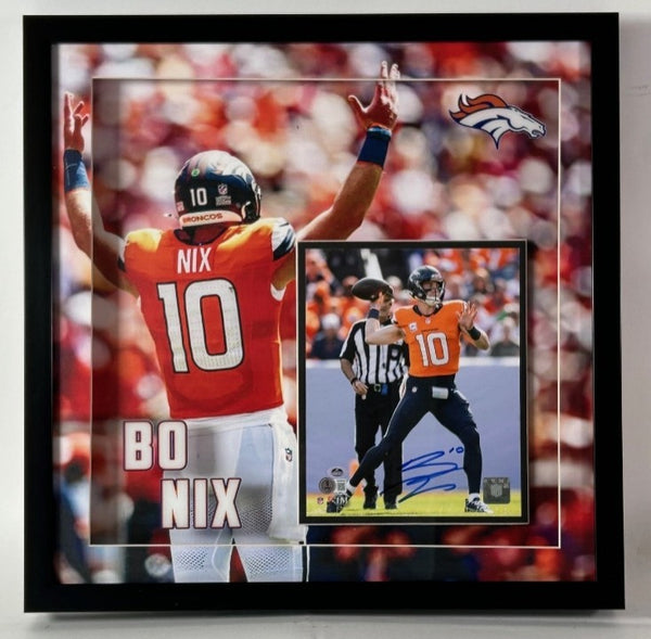 Bo Nix Autographed 8x10 Denver Broncos Photo in Deluxe 21.5"x21.5" Frame BAS COA